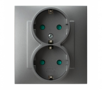 Gniazdo podwójne z uziemieniem schuko z przesłonami torów prądowych, kompletne z ramką Szary mat Ospel Szafir