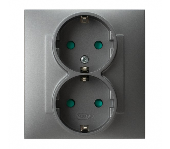 Gniazdo podwójne z uziemieniem schuko z przesłonami torów prądowych, kompletne z ramką Szary mat Ospel Szafir