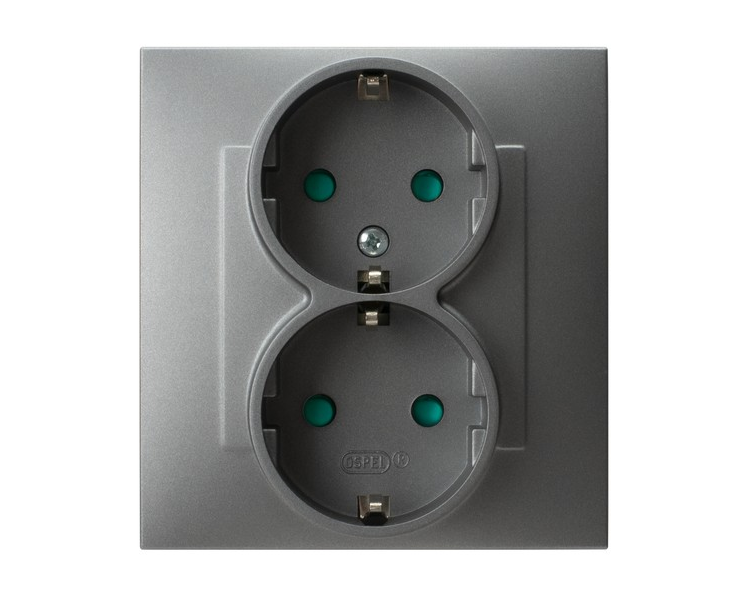 Gniazdo podwójne z uziemieniem schuko z przesłonami torów prądowych, kompletne z ramką Szary mat Ospel Szafir