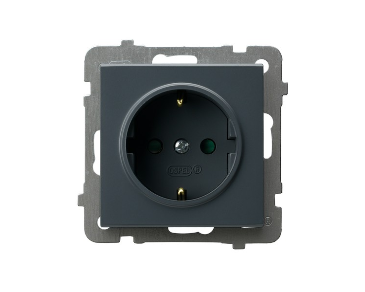 Gniazdo pojedyncze z uziemieniem schuko z przesłonami torów prądowych Szary grafit Ospel Sonata