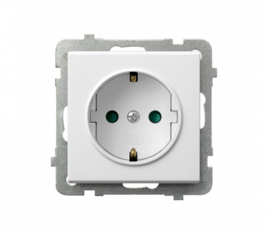 Gniazdo pojedyncze z uziemieniem schuko z przesłonami torów prądowych Biały mat Ospel Sonata