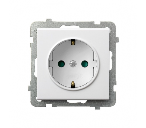 Gniazdo pojedyncze z uziemieniem schuko z przesłonami torów prądowych Biały mat Ospel Sonata