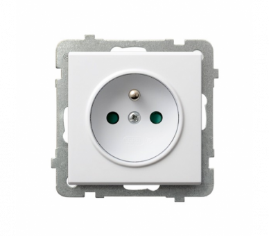 Gniazdo pojedyncze z uziemieniem z przesłonami torów prądowych Biały mat Ospel Sonata