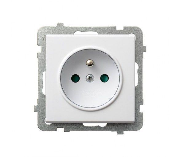 Gniazdo pojedyncze z uziemieniem z przesłonami torów prądowych Biały mat Ospel Sonata