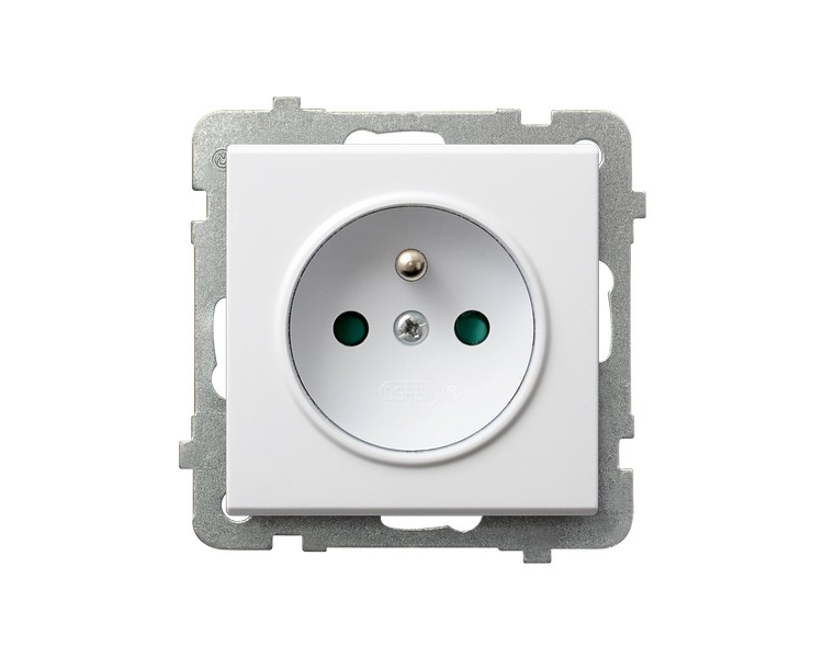 Gniazdo pojedyncze z uziemieniem z przesłonami torów prądowych Biały mat Ospel Sonata