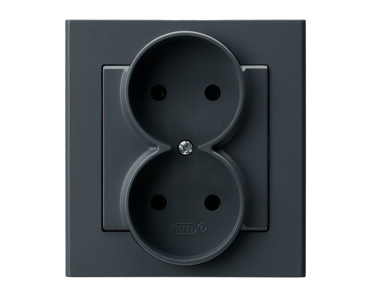 Gniazdo podwójne kompletne z ramką Szary grafit Ospel Sonata