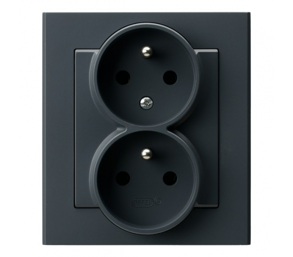 Gniazdo podwójne z uziemieniem z funkcją niezamienności faz, kompletne z ramką Szary grafit Ospel Sonata