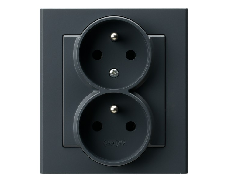 Gniazdo podwójne z uziemieniem z funkcją niezamienności faz, kompletne z ramką Szary grafit Ospel Sonata
