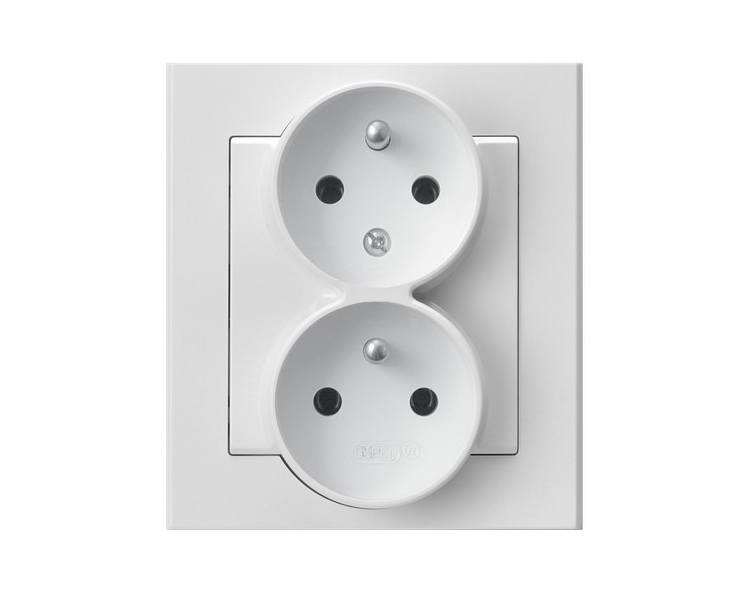 Gniazdo podwójne z uziemieniem z funkcją niezamienności faz, kompletne z ramką Biały mat Ospel Sonata