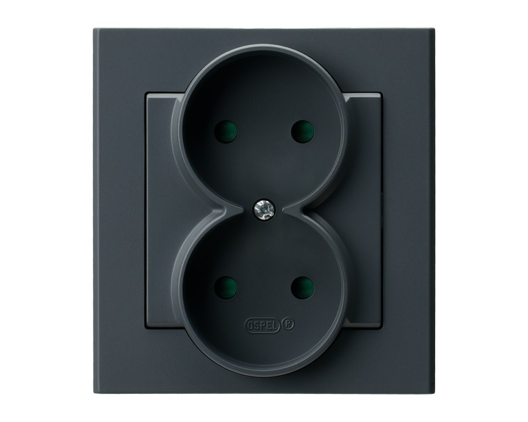 Gniazdo podwójne z przesłonami torów prądowych, kompletne z ramką Szary grafit Ospel Sonata
