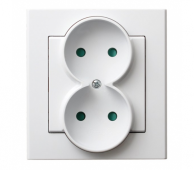 Gniazdo podwójne z przesłonami torów prądowych, kompletne z ramką Biały mat Ospel Sonata