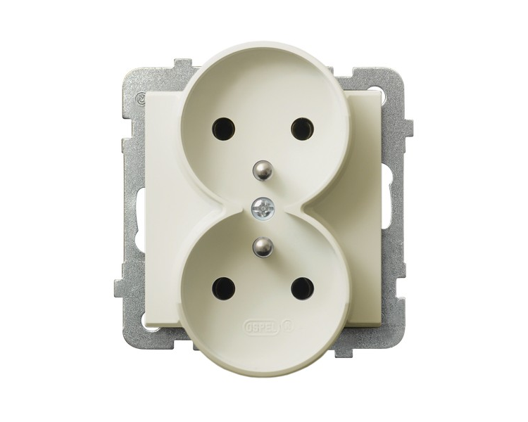 Gniazdo podwójne z uziemieniem moduł bez ramki (do ramek 4mm) Ecru Ospel Sonata