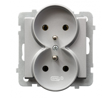 Gniazdo podwójne z uziemieniem moduł bez ramki (do ramek 4mm) Srebro mat Ospel Sonata