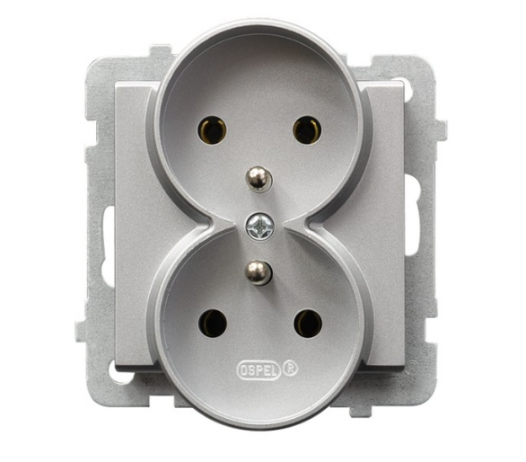 Gniazdo podwójne z uziemieniem moduł bez ramki (do ramek 4mm) Srebro mat Ospel Sonata