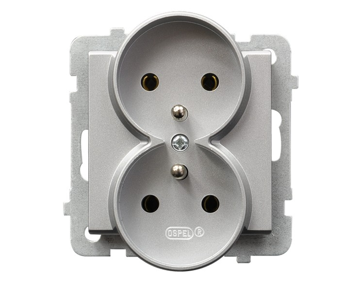 Gniazdo podwójne z uziemieniem moduł bez ramki (do ramek 4mm) Srebro mat Ospel Sonata