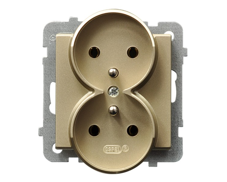 Gniazdo podwójne z uziemieniem moduł bez ramki (do ramek 4mm) Szampański złoty Ospel Sonata