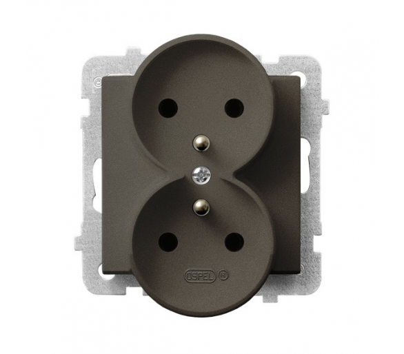 Gniazdo podwójne z uziemieniem moduł bez ramki (do ramek 4mm) Czekoladowy metalik Ospel Sonata