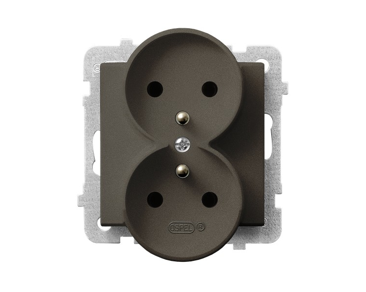 Gniazdo podwójne z uziemieniem moduł bez ramki (do ramek 4mm) Czekoladowy metalik Ospel Sonata