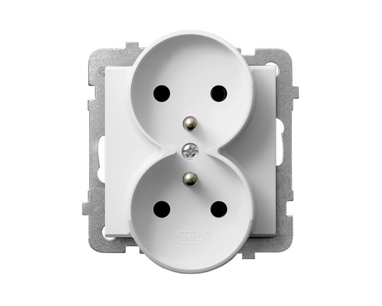 Gniazdo podwójne z uziemieniem moduł bez ramki (do ramek 4mm) Biały mat Ospel Sonata