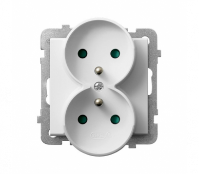 Gniazdo podwójne z uziemieniem z przesłonami torów prądowych, moduł bez ramki (do ramek 4mm) Biały Ospel Sonata