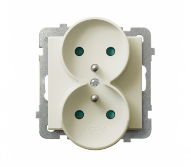 Gniazdo podwójne z uziemieniem z przesłonami torów prądowych, moduł bez ramki (do ramek 4mm) Ecru Ospel Sonata