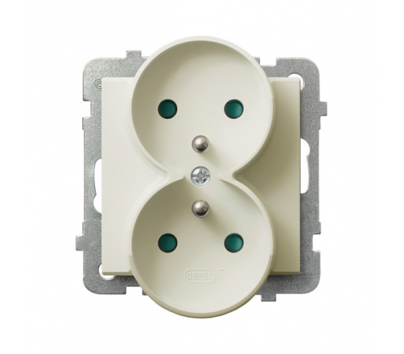 Gniazdo podwójne z uziemieniem z przesłonami torów prądowych, moduł bez ramki (do ramek 4mm) Ecru Ospel Sonata