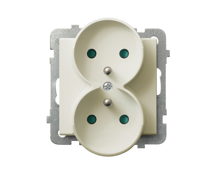 Gniazdo podwójne z uziemieniem z przesłonami torów prądowych, moduł bez ramki (do ramek 4mm) Ecru Ospel Sonata