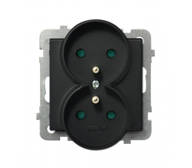 Gniazdo podwójne z uziemieniem z przesłonami torów prądowych, moduł bez ramki (do ramek 4mm) Czarny matowy Ospel Sonata