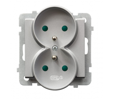 Gniazdo podwójne z uziemieniem z przesłonami torów prądowych, moduł bez ramki (do ramek 4mm) Srebro mat Ospel Sonata