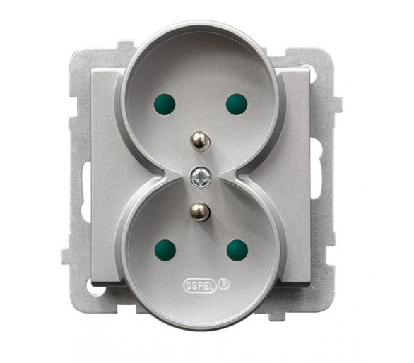 Gniazdo podwójne z uziemieniem z przesłonami torów prądowych, moduł bez ramki (do ramek 4mm) Srebro mat Ospel Sonata