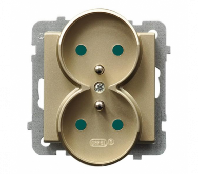 Gniazdo podwójne z uziemieniem z przesłonami torów prądowych, moduł bez ramki (do ramek 4mm) Szampański złoty Ospel Sonata