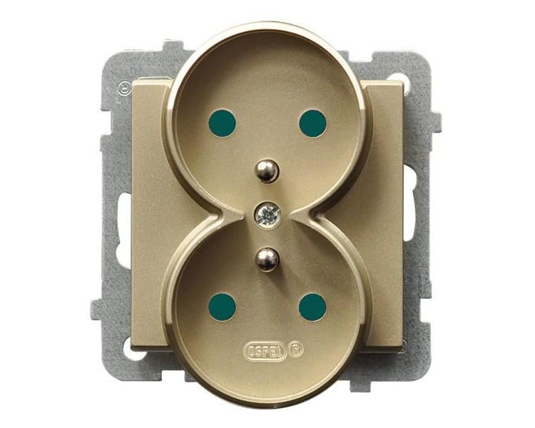 Gniazdo podwójne z uziemieniem z przesłonami torów prądowych, moduł bez ramki (do ramek 4mm) Szampański złoty Ospel Sonata