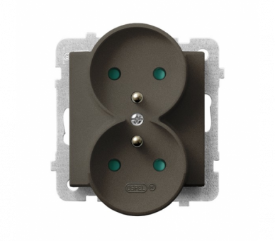 Gniazdo podwójne z uziemieniem z przesłonami torów prądowych, moduł bez ramki (do ramek 4mm) Czekoladowy metalik Ospel Sonata