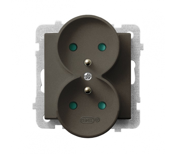 Gniazdo podwójne z uziemieniem z przesłonami torów prądowych, moduł bez ramki (do ramek 4mm) Czekoladowy metalik Ospel Sonata