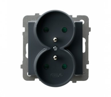 Gniazdo podwójne z uziemieniem z przesłonami torów prądowych, moduł bez ramki (do ramek 4mm) Szary grafit Ospel Sonata