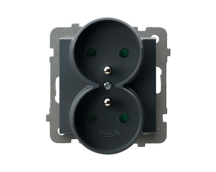 Gniazdo podwójne z uziemieniem z przesłonami torów prądowych, moduł bez ramki (do ramek 4mm) Szary grafit Ospel Sonata