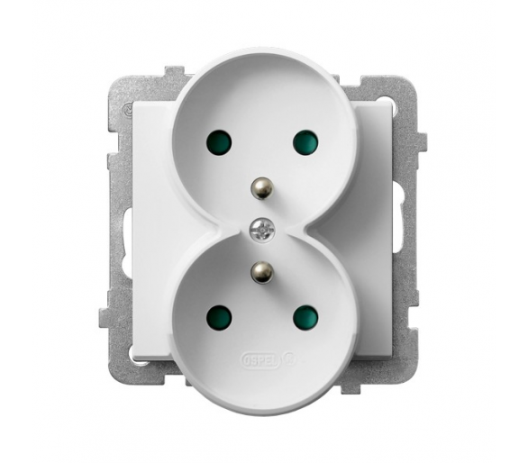 Gniazdo podwójne z uziemieniem z przesłonami torów prądowych, moduł bez ramki (do ramek 4mm) Biały mat Ospel Sonata