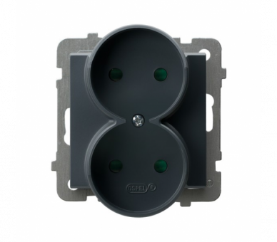 Gniazdo podwójne z przesłonami torów prądowych, moduł bez ramki Szary grafit Ospel Sonata
