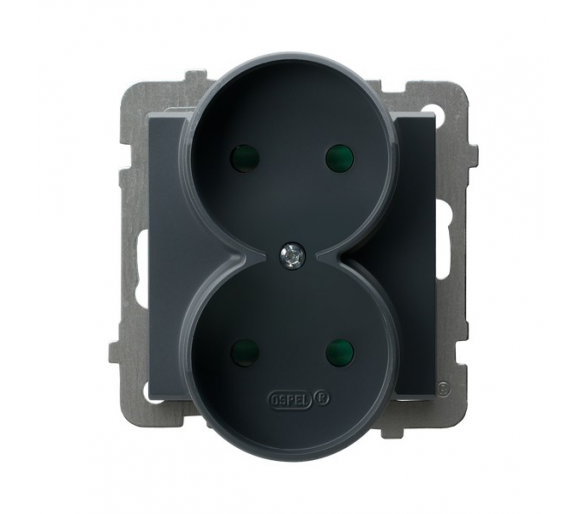 Gniazdo podwójne z przesłonami torów prądowych, moduł bez ramki Szary grafit Ospel Sonata