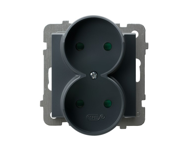 Gniazdo podwójne z przesłonami torów prądowych, moduł bez ramki Szary grafit Ospel Sonata