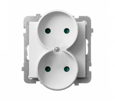 Gniazdo podwójne z przesłonami torów prądowych, moduł bez ramki Biały mat Ospel Sonata