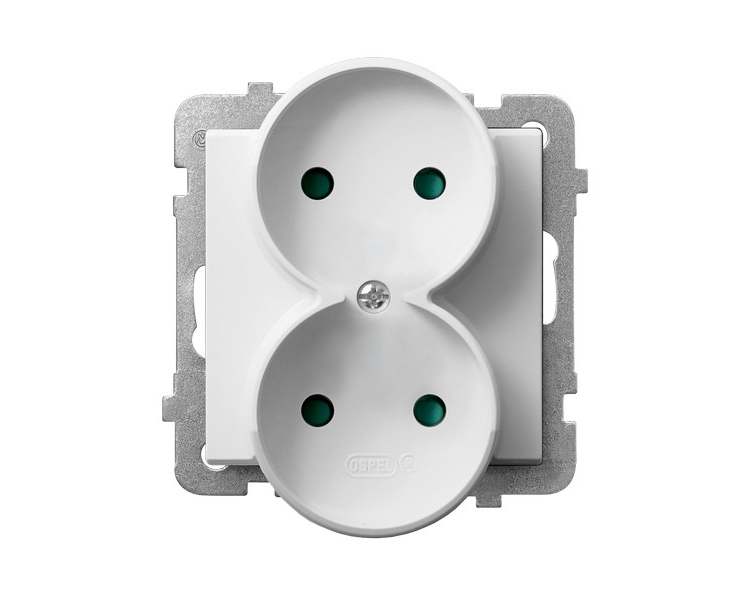 Gniazdo podwójne z przesłonami torów prądowych, moduł bez ramki Biały mat Ospel Sonata