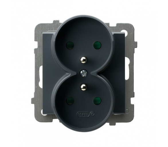 Gniazdo podwójne z uziemieniem z przesłonami torów prądowych, moduł bez ramki Szary grafit Ospel Sonata