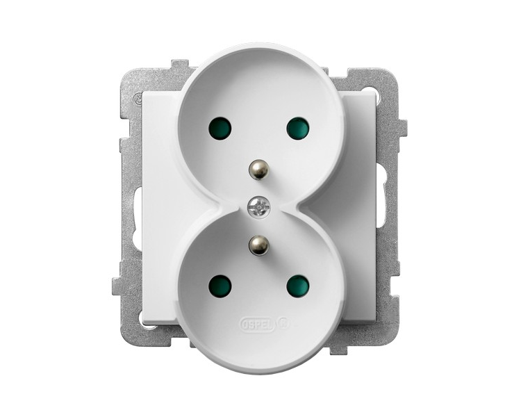 Gniazdo podwójne z uziemieniem z przesłonami torów prądowych, moduł bez ramki Biały mat Ospel Sonata