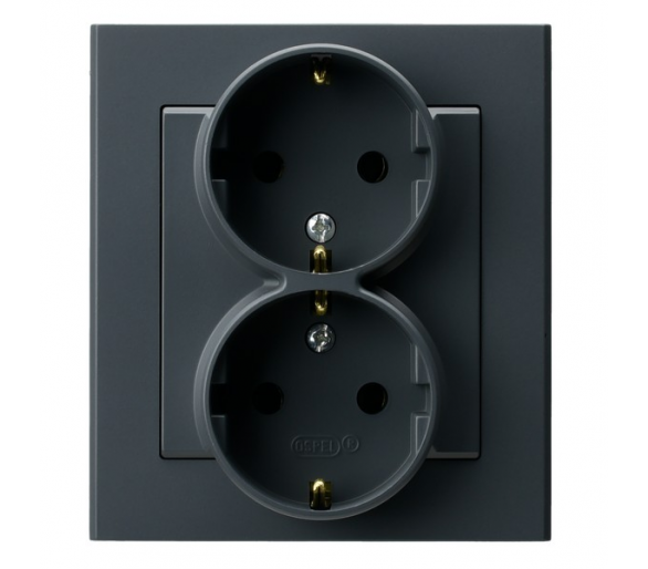 Gniazdo podwójne z uziemieniem schuko kompletne z ramką Szary grafit Ospel Sonata