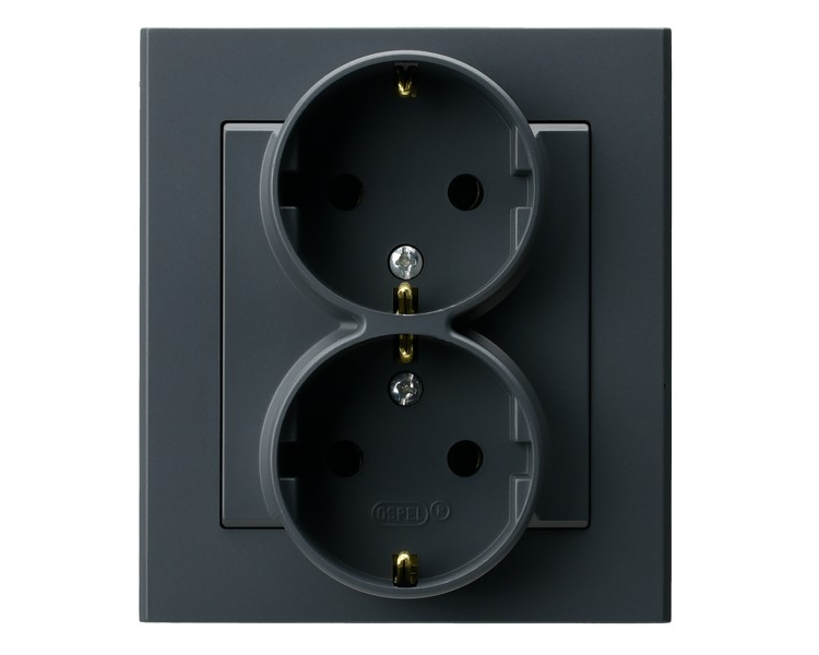 Gniazdo podwójne z uziemieniem schuko kompletne z ramką Szary grafit Ospel Sonata