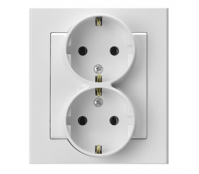 Gniazdo podwójne z uziemieniem schuko kompletne z ramką Biały mat Ospel Sonata
