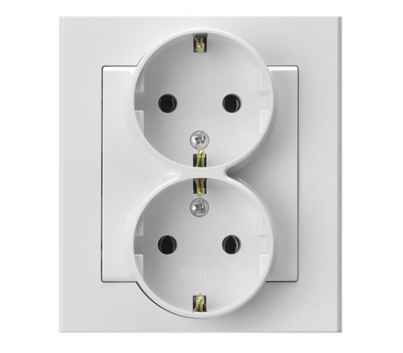Gniazdo podwójne z uziemieniem schuko kompletne z ramką Biały mat Ospel Sonata