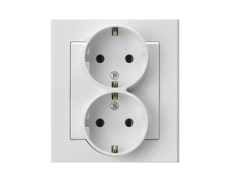 Gniazdo podwójne z uziemieniem schuko kompletne z ramką Biały mat Ospel Sonata