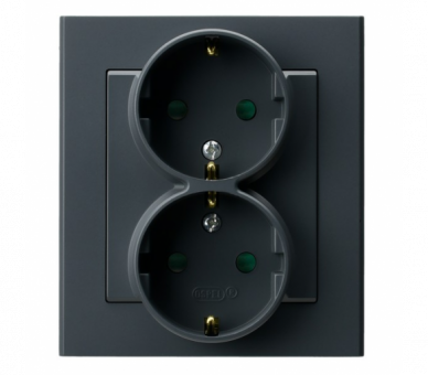 Gniazdo podwójne z uziemieniem schuko z przesłonami torów prądowych, kompletne z ramką Szary grafit Ospel Sonata
